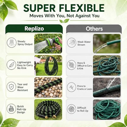 Garden Hose 25 FT, Non-Expanding Water Hose with 10 Pattern Spray Nozzle - size: 25FT