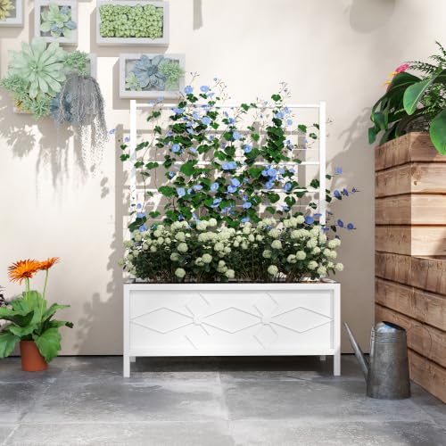 Outsunny Planter Box with Trellis, 35.4 x 15.7 x 47.2 inch, White - color: White