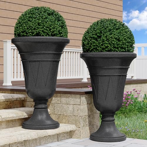 24" Tall Urn Planters Set of 2, Black Outdoor Planter for Porch - color: Black-trophy