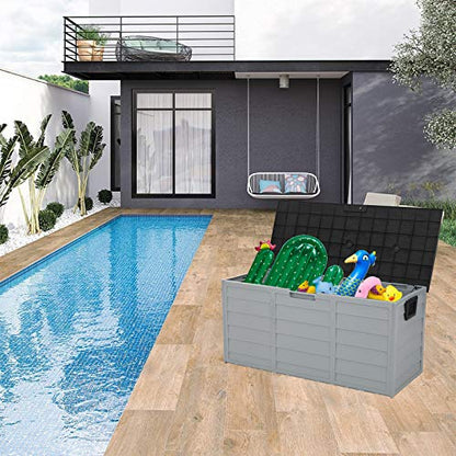 VINGLI 75 Gallon Weatherproof Outdoor Storage Box, Grey Body, Black Lib - color: Grey Body, Black Lib