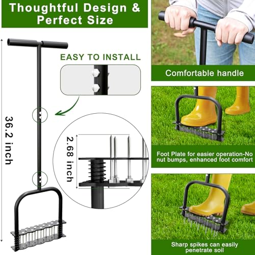 Lawn Aerator Tool with 14 Spikes, Manual Yard Soil Aerating Tool