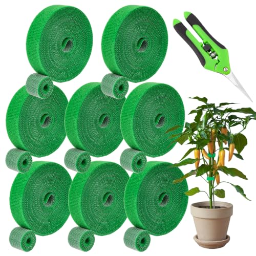 8 Rolls (131.2 feet totaling) Hook‑and‑Loop Plant Ties with Pruning Shears, Adjustable Reusable Garden Straps for Climbing Plants, Tomato Vines, 1/2" Wide