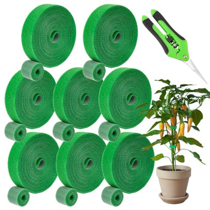 8 Rolls (131.2 feet totaling) Hook‑and‑Loop Plant Ties with Pruning Shears, Adjustable Reusable Garden Straps for Climbing Plants, Tomato Vines, 1/2" Wide