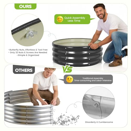 Galvanized Raised Garden Bed, 2 PCS 3x3x1ft Round Planter Grey - color: Gray, size: 3x3x1ft