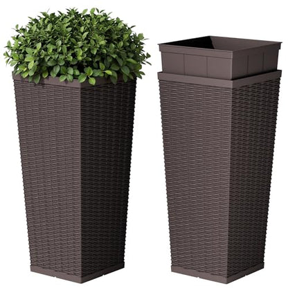 Devoko Resin 30'' Tall Planters, Large Taper Outdoor Planter - color: Brown, size: 30" Set of 2