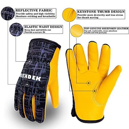 Kids Work Gloves, Sheepskin Leather Palm (Black, L, 6-7 Years Old) - color: Black 1 Pair, size: Large (6-7 Years Old)