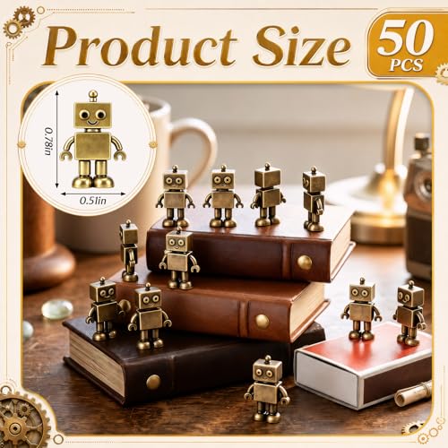 Civaner 50 Pcs Small Robots, Mini Brass Figurines, Mini Robots - style: Robot