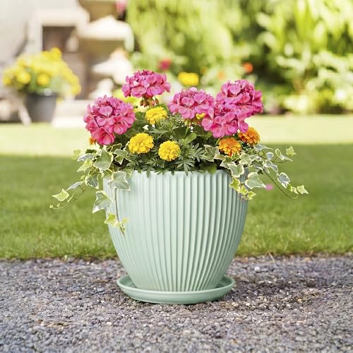 10 Inch Planter Indoor, Ceramic Pots with Saucer, Mint Green - color: Mint Green, size: 10 Inch