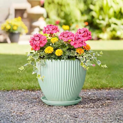 10 Inch Planter Indoor, Ceramic Pots with Saucer, Mint Green - color: Mint Green, size: 10 Inch