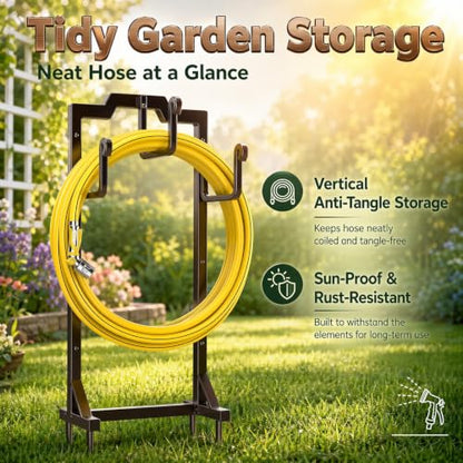 Skycarper Garden Hose Reel Holder Water Hose Hanger Organizer Stand,Bronze