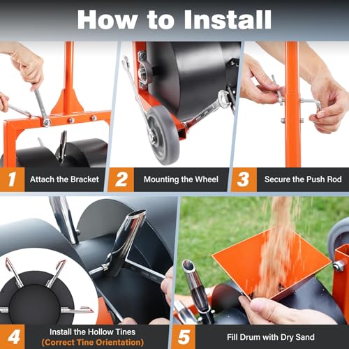 Rolling Lawn Aerator, Non-Clogging Hollow Tine Aerator for Compacted Soil