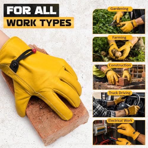 Cowhide Work Gloves Men & Women, Reinforced Palm, Puncture Resistanta - size: Small