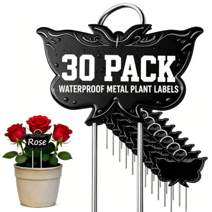 Metal Plant Labels for Outdoor Garden Waterproof 11-Inch 30 Pack - color: Black 30-pack