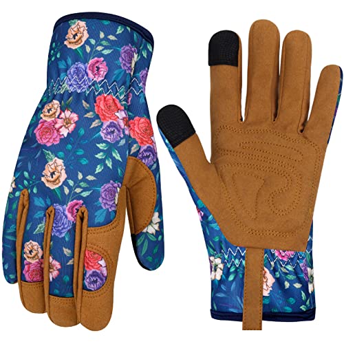 Leather Gardening Gloves for Women Thorn Proof Garden Gloves Touch Screen Working Gloves Gifts,M - color: Colorh