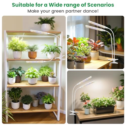 Aumtrly Plant Lights for Indoor Growing, 2 Head White Clip on Grow Lamp - color: White 1 Pack