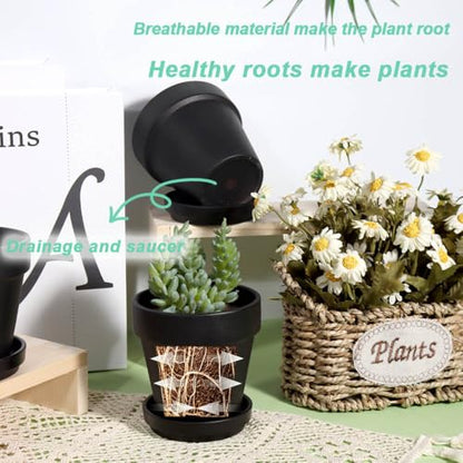 vensovo 4 Inch Black Terracotta & Clay Pots with Saucer, 6 Pack - color: Black
