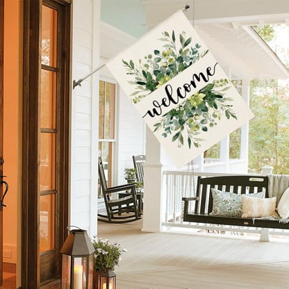 AVOIN colorlife Spring Summer Floral Welcome House Flag Outside 28x40 Inch - size: House Size-28 x 40"
