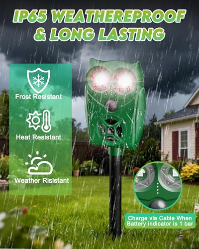 Solar Animal Repellent Ultrasonic Deer Deterrent - 2 Pack Waterproof Adjustable Large Solar Panel with Power Indicator, Motion Sensor & Outdoor Animal Repeller to Deter Cat, Coyote, Raccoon
