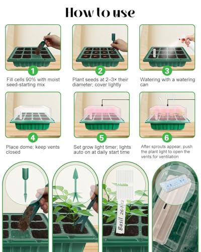 Seed Starter Tray with Grow Light (2x 24-LED), 2 Pack for Seed Starting - size: 2-Pack 24-Cell, style: Without Heat Mat