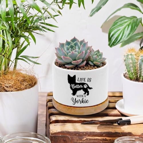 Yorkie Ceramic Pots for Dog Lover,Flower Pots for Indoor Plants