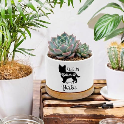 Yorkie Ceramic Pots for Dog Lover,Flower Pots for Indoor Plants