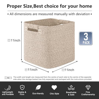 OIAHOMY Storage Cubes 11 Inch Storage Bins 3-Pack Square Baskets Brown - color: Brown