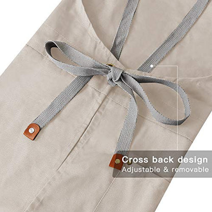 Crossback Apron with Pockets, Apron with Adjustable Straps - color: Beige