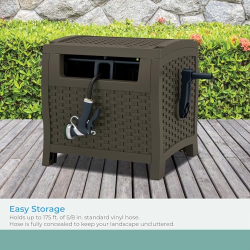 Suncast 175 ft. Wicker Style Resin Hose Hideaway with Hose Guide, Java, Made in the USA - size: 1 Pack