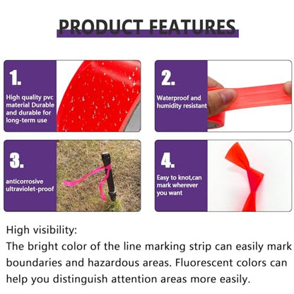 6 Pack Purple Flagging Tape, Non-Adhesive Plastic Ribbon Neon Marking Roll - color: Purple