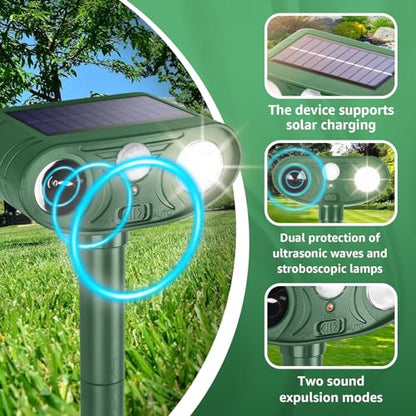 Solar Ultrasonic Animal Repellent Outdoor with Motion Sensor Strobe Light - color: 1PC white and Red lights flashing
