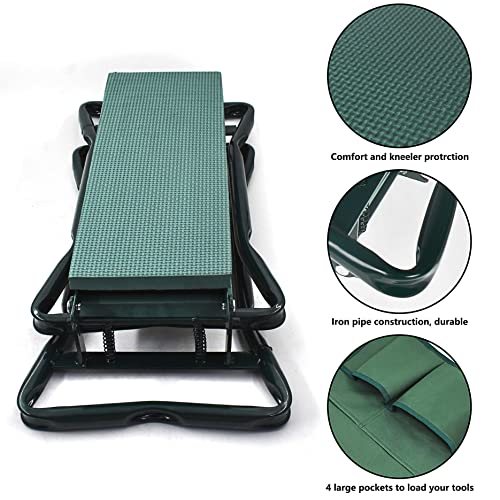 Garden Kneeler Seat Portable Garden Folding Seat EVA Foam Pad with Tool Bag Pouch