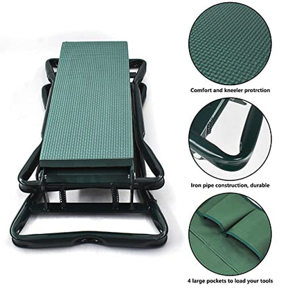 Garden Kneeler Seat Portable Garden Folding Seat EVA Foam Pad with Tool Bag Pouch