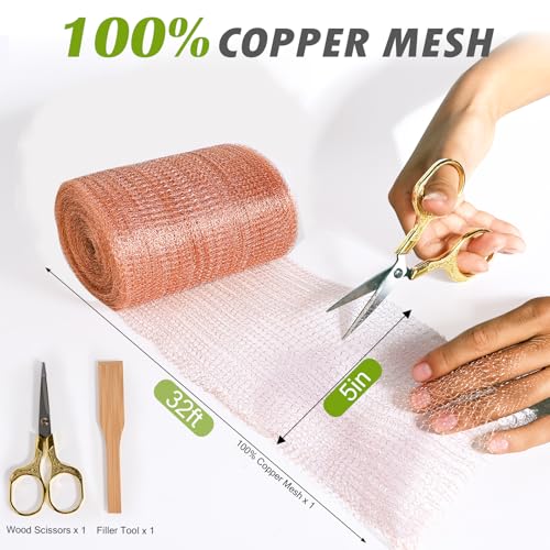 5" x 32 ft Copper Mesh Rodent Control Copper Wool for Slug Mice Snail Pest - size: 5 inx32 ft