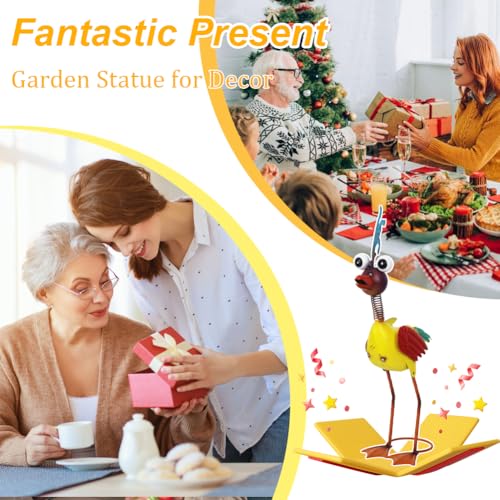 Metal Wacky Rooster Garden Statue for Patio, Backyard, Lawn - color: Gold