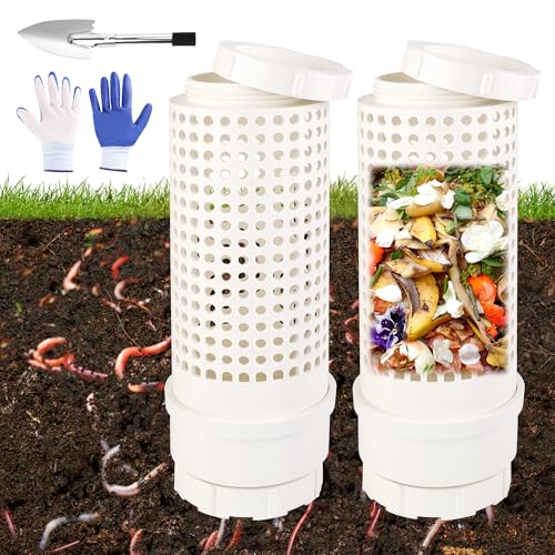 2 Packs Inground Worm Composter, Outdoor Worm Compost Bin Kit with Lid