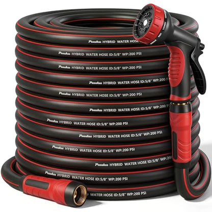 Garden Hose 75ft x 5/8", NON-EXPANDABLE Heavy Duty Hose with Nozzle - size: 75FT