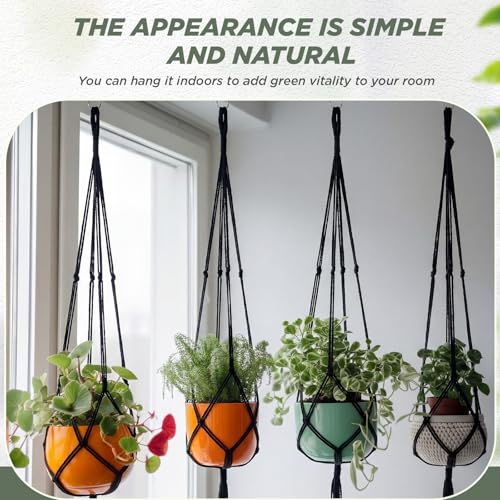 EBOOT 2 Pack 48 Inch Macrame Plant Hanger, Black, 4 Legs - color: Black, size: 48 Inch