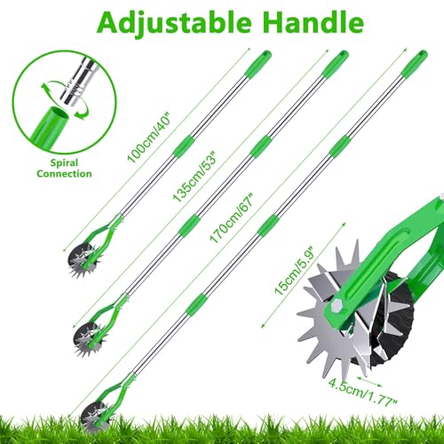 Edger Lawn Tool - 67 inch Wheel Rotary Lawn Edger with Adjustable Stainless Steel Handle, Grass Edge Trimmer for Sidewalks, Driveways & Landscaping (Green) - color: Green