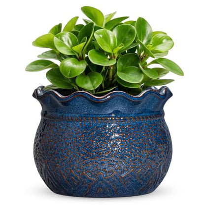 Ceramic Plant Pots, 6 Inch Planter with Drainage Hole, Retro Blue - color: Retro Blue, size: 6 Inch