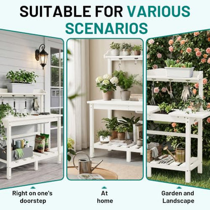 PLUUV Potting Bench with Removeable Sink, Garden Potting Table, White - color: White