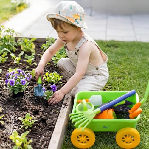 Dimple Green Garden Wagon & Tools Toy Set, 15 Pc Kids Gardening Play Set - color: Green