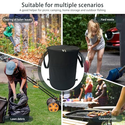 Pop up Camping Trash bin with lid,Collapsible Garden can(2Pcs-Black) - color: 2-Black