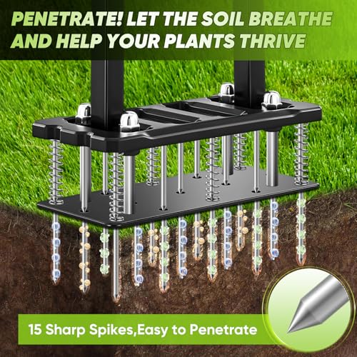 Sakerplus Aerator Lawn Tool, Spike Lawn Aerator with Self-Cleaning Tines - color: Pro-Black Handle