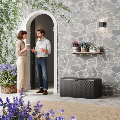 100 Gallon Blow Molded Deck Box,Lockable Outdoor Storage,Waterproof Patio Bench,Black