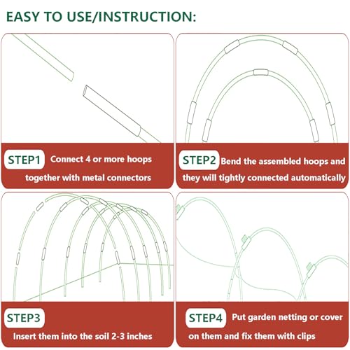 Garden Hoops Grow Tunnel, 6 Sets 8ft Rust-Proof Fiberglass Frame, 36pcs