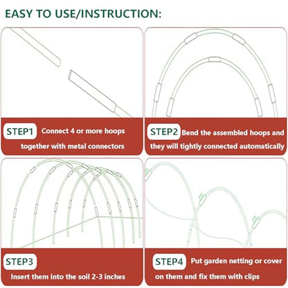 Garden Hoops Grow Tunnel, 6 Sets 8ft Rust-Proof Fiberglass Frame, 36pcs