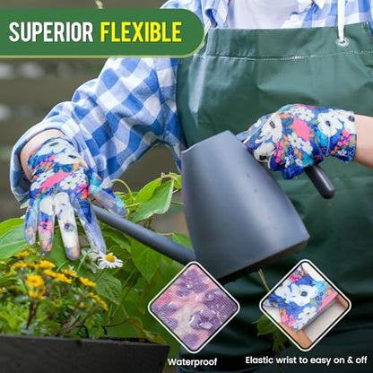 6 Pairs Gardening Gloves for Women - Breathable Rubber Coated Garden Gloves, Multi-purposes Gardening Gloves - color: Pink / Blue / Cyan / Red / Blue / Purple