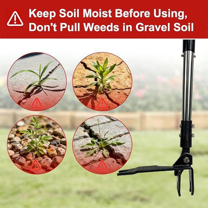Weed Puller Tool Stand Up Hand Weeder Tool with Adjustable Long Handle, Weed Remover with Steel Head, Remove Weeds Root Easily without Bending, Pulling or Kneeling for Lawn Yard Garden (4 CLAWS) - size: 4 CLAWS