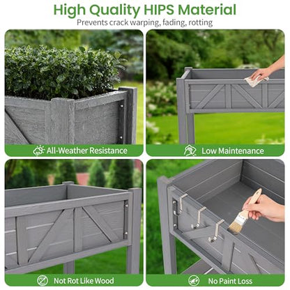 HIPS All-Weather Raised Garden Bed with Legs,47.2"L x 17.3"W x 29.7"H - color: Gray, size: 47.2"L-With Wheels