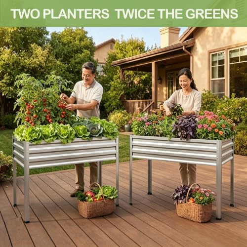 2PCS Galvanized Raised Garden Beds with Legs 48x24x32in - size: 2 PCS